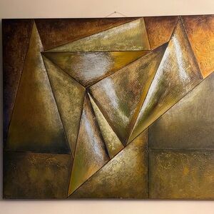 Abstract Geometric Wall Art in Gold and Brown